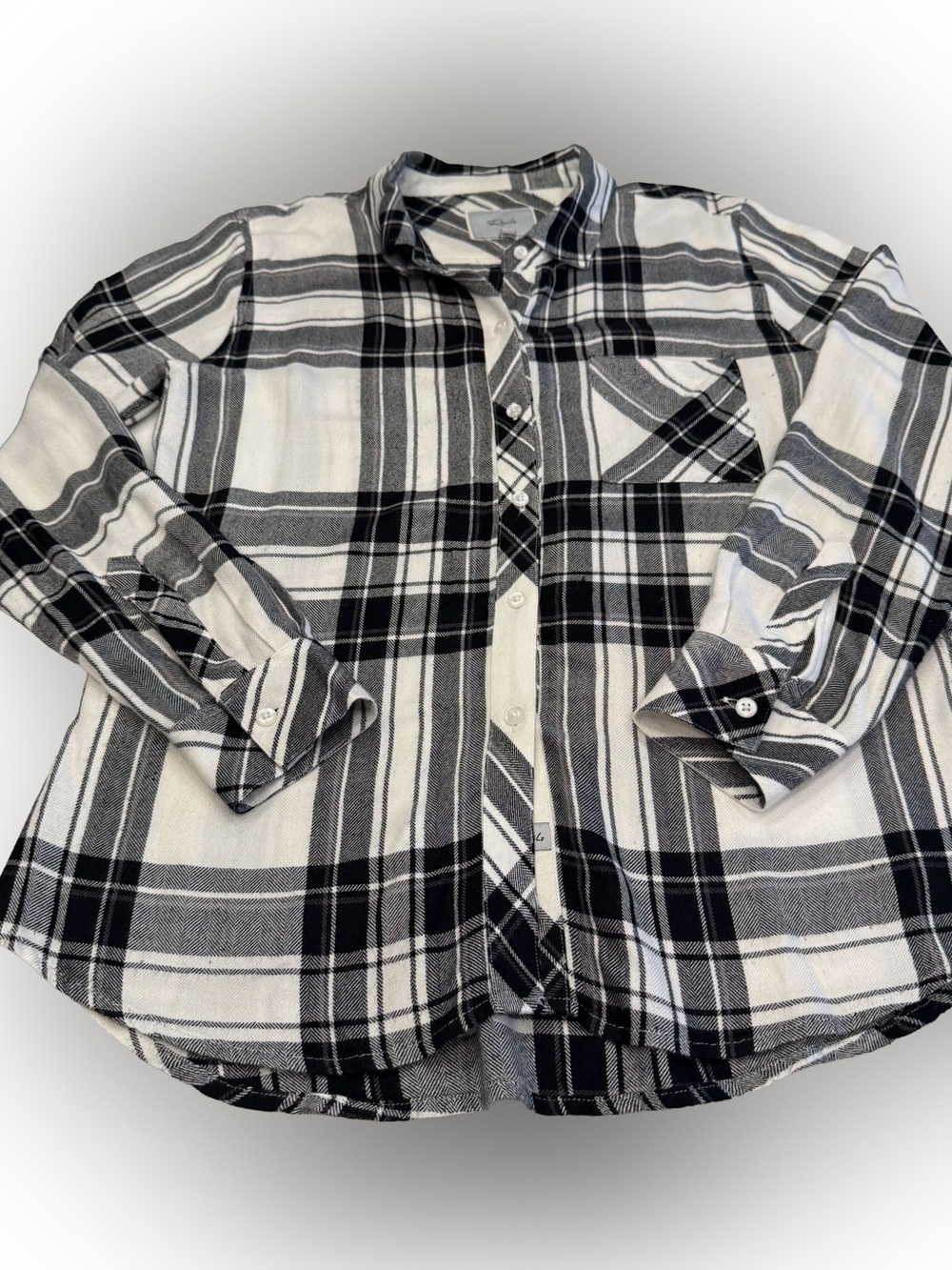Rails Flannel Hunter Button Front Shirt-black White Plaid-front Pocket Sz XS EU